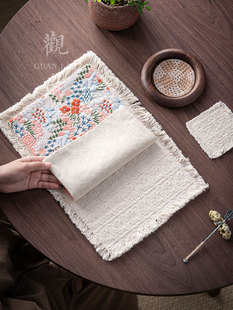 观澜手绣茶席，干泡沫席，桌旗，茶桌席，茶席，壶席，织物，保温