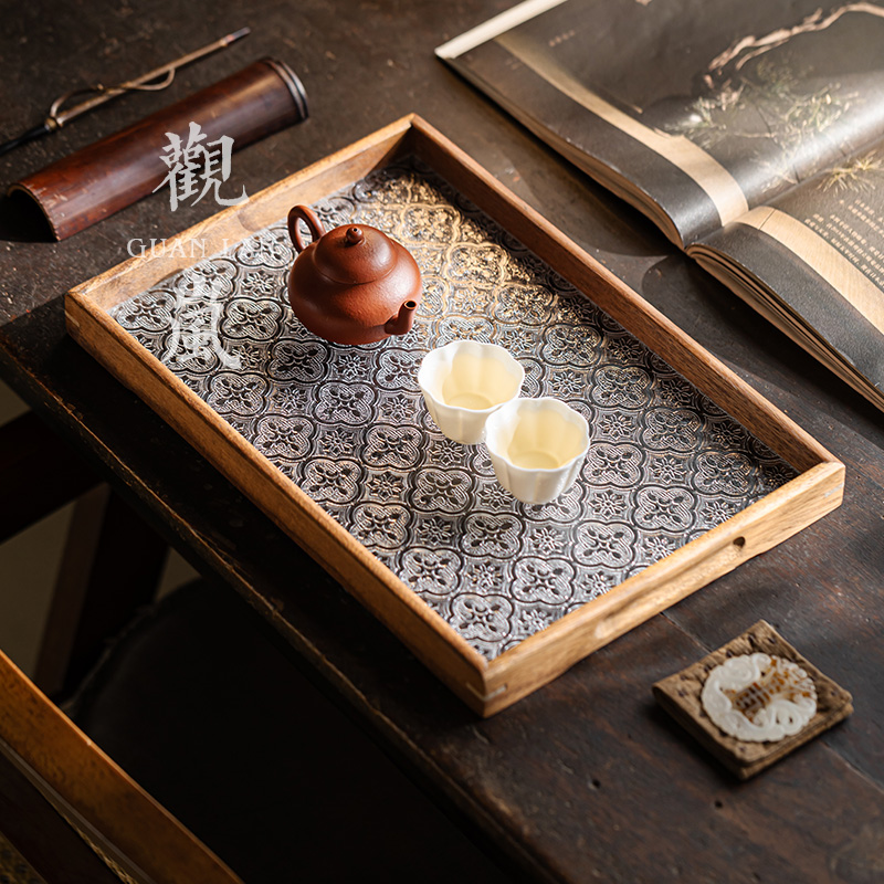 观岚中式长方形胡桃木德化茶托盘