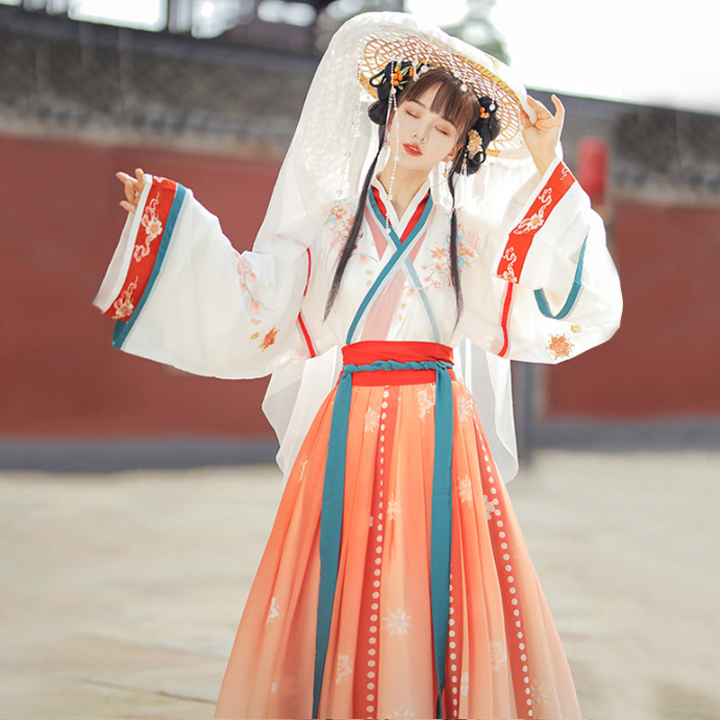 花梦瑶汉服女正品原创中国风晋制交领齐腰褶裙魏晋风古装日常夏季