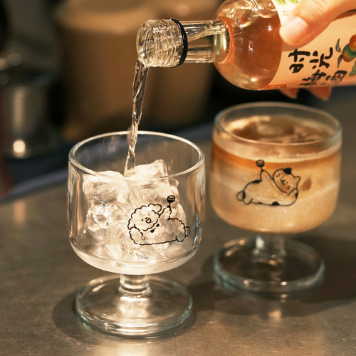 气泡招待所‘原创简笔画举杯小猫小狗玻璃高脚牛奶咖啡杯饮料酒杯
