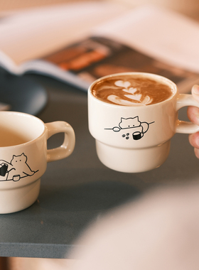 气泡招待所‘原创简笔画小猫陶瓷马克杯咖啡杯牛奶杯花茶杯情侣杯