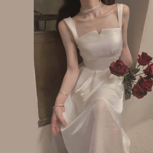 仙女别致白色气质长群子女春装法式高级感高端收腰吊带连衣群夏季