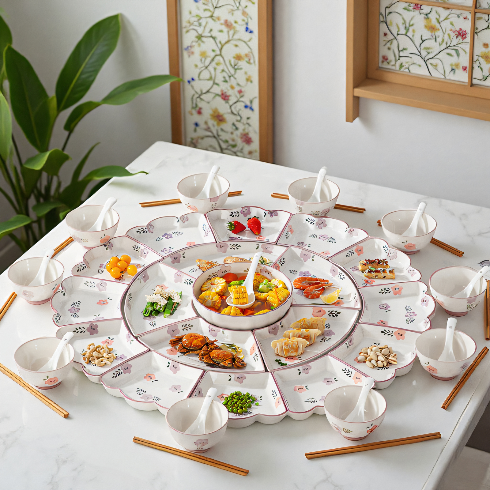 紫萱花陶瓷拼盘餐具组合家用