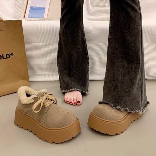 MK&DK增高厚底勃肯鞋女款秋冬新款通勤百搭加绒乐福鞋真皮雪地靴