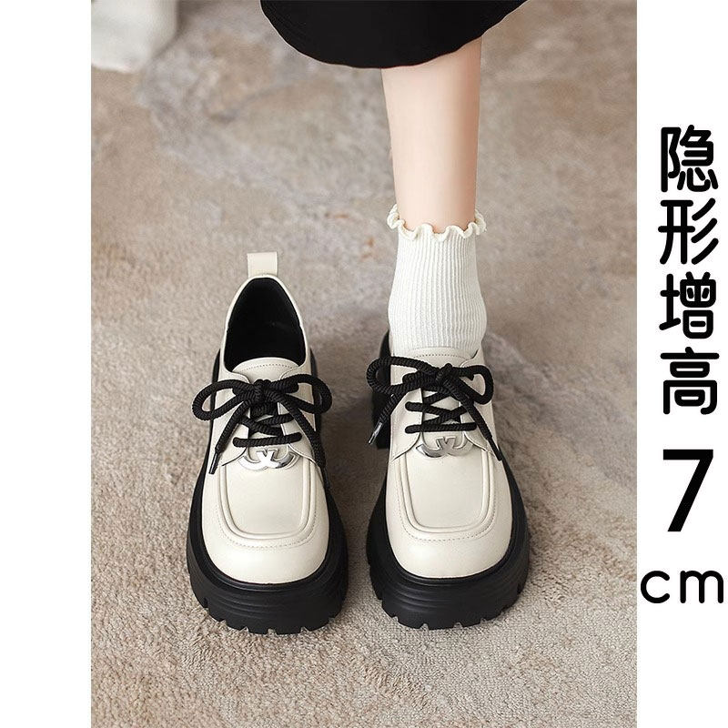 MK&DK真皮增高小皮鞋系带单鞋女鞋2025春秋新款英伦风百搭乐福鞋