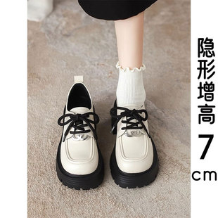 MK&DK真皮增高小皮鞋系带单鞋女鞋2025春秋新款英伦风百搭乐福鞋