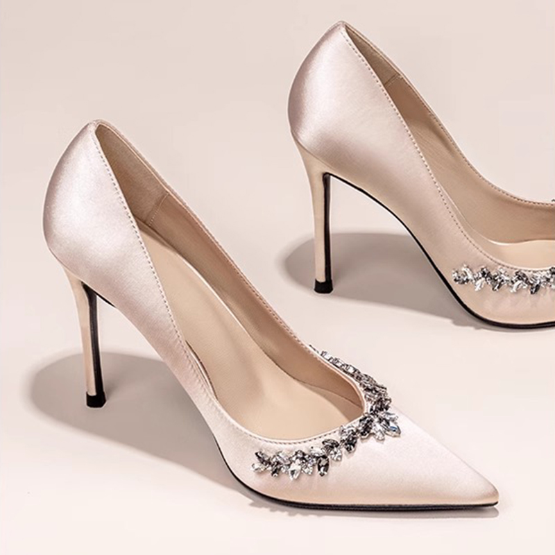 细跟尖头法式单鞋MK&DK裸色高跟