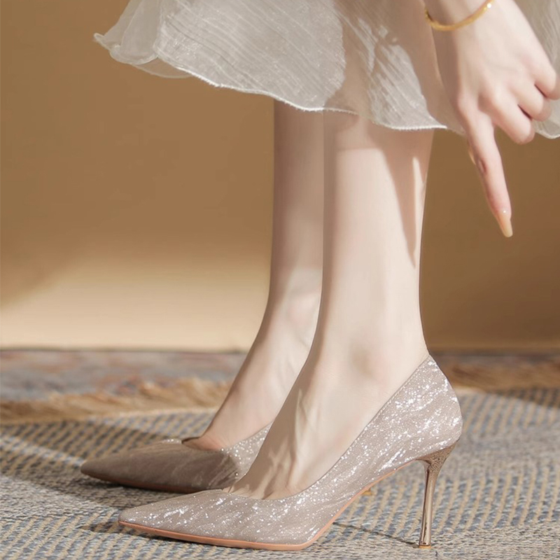 不累脚细闪闪新娘鞋MK&DK法式