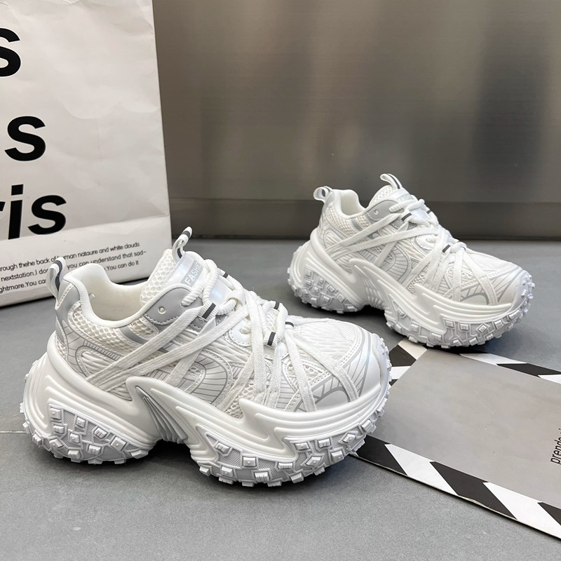 MK&DK欧货真皮厚底银色老爹鞋女2025新款增高透气百搭休闲运动鞋