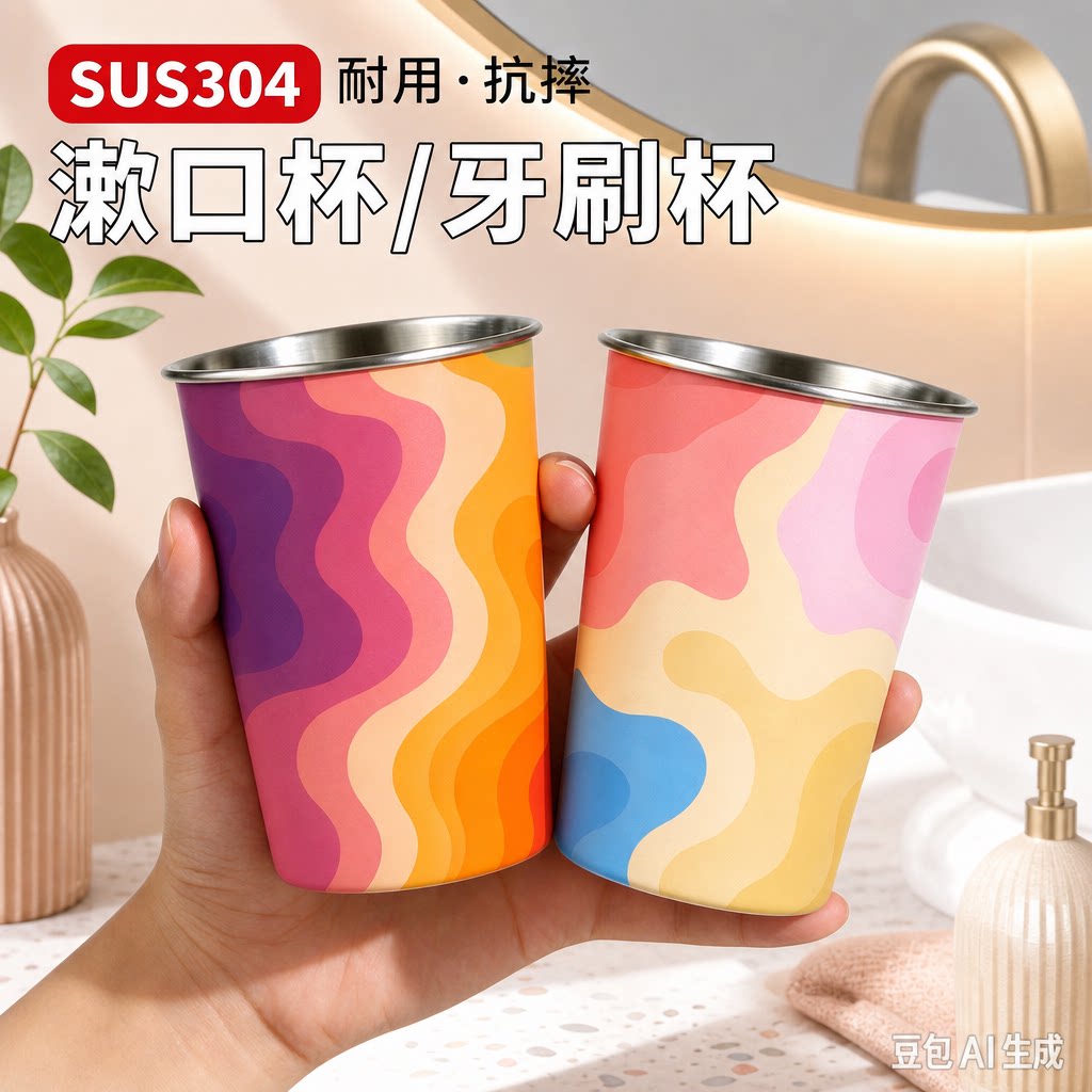 SUS304不锈钢漱口杯牙刷杯便携式耐用防摔洗漱杯家用