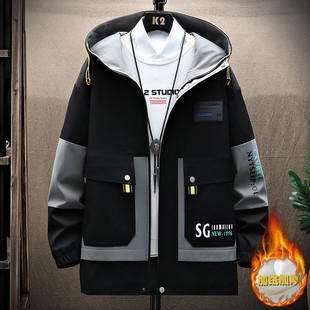 加绒加厚冬天男士夹克2025年新款秋冬季青少年学生潮流百搭外套男