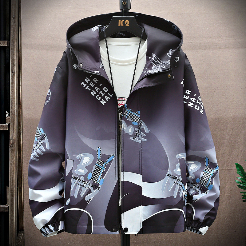 外套男春秋款连帽夹克设计感