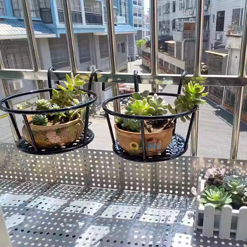 阳台栏杆挂架圆形花盆专用铁架 防盗网壁挂盆挂篮挂式铁艺花架