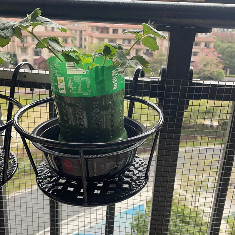北欧室内铁艺花架栏杆客厅阳台落地式简约绿萝花盆挂架悬挂多层