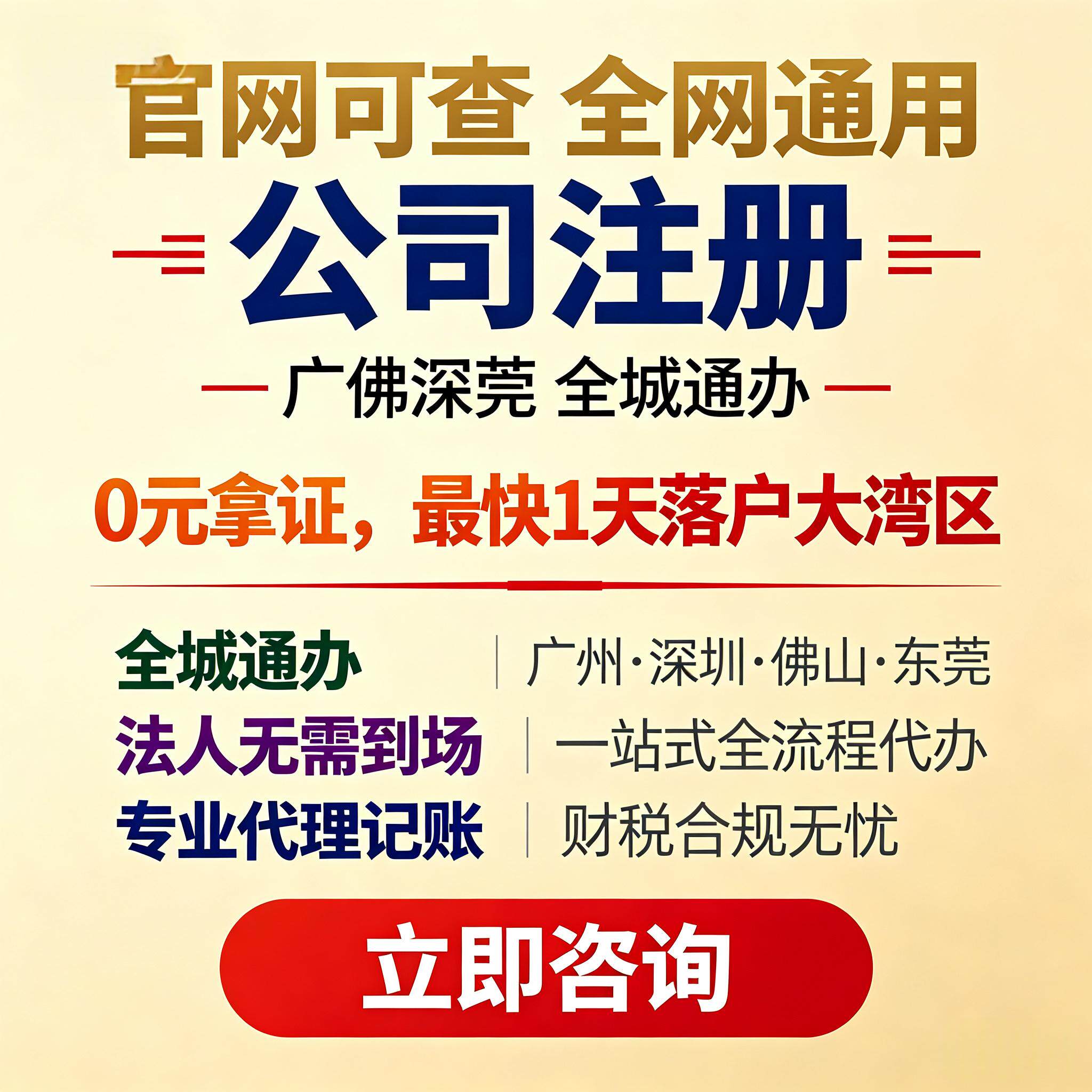 广州佛山深圳东莞公司注册代理记会计服务