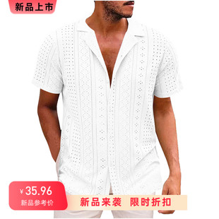 Men's button up shirt with hollowed out lapel top男翻领上衣