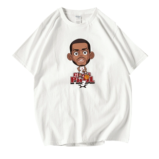 快船克里斯保罗短袖T恤宽松大码 篮球衣男款CP3纯棉短袖体恤男女