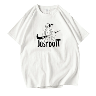 日系潮牌原宿风恶搞日本武士just do itT恤短袖个性男女情侣大码