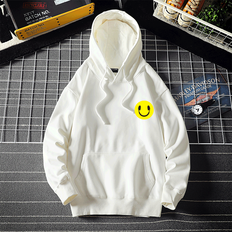 笑脸表情音乐耳机个性创意文艺青年套头线圈连帽卫衣男女情侣外套