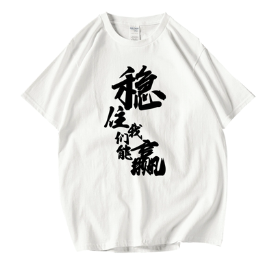 稳住我们能赢文字汉字中文T恤短袖猥琐发育别浪夏季男女团体定制