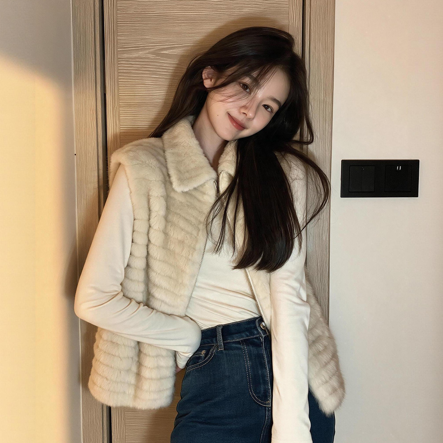 秋冬韩系仿水貂绒毛毛马甲女