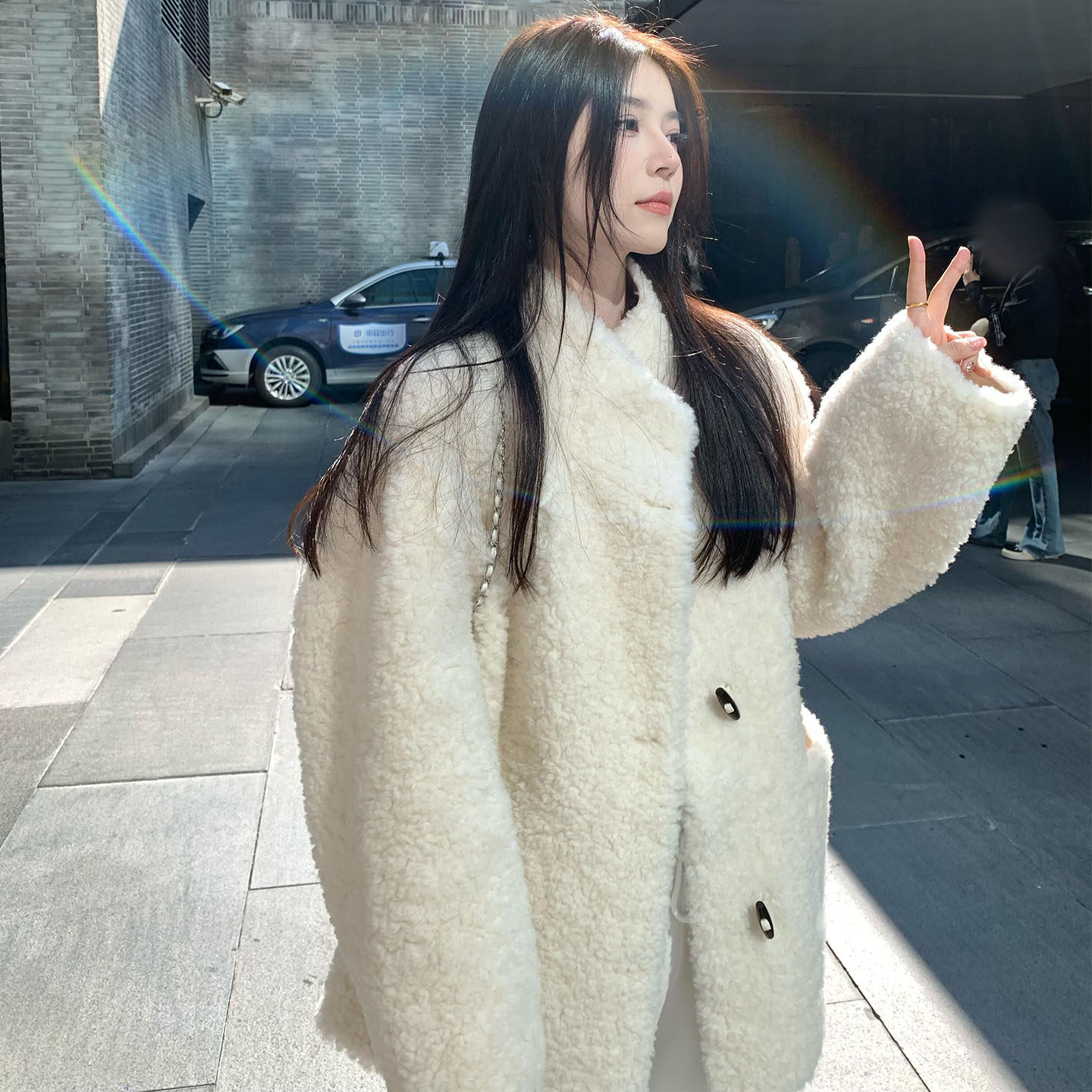 羊羔毛外套女2025秋冬新款中长款韩系牛角扣大衣加厚保暖仿皮草,女装/女士精品,皮草,淘宝优惠券,粉丝福利购,淘宝优惠卷