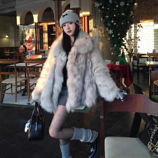 仿狐狸毛皮毛一体外套女2025冬季新款中长款环保皮草韩版毛毛大衣