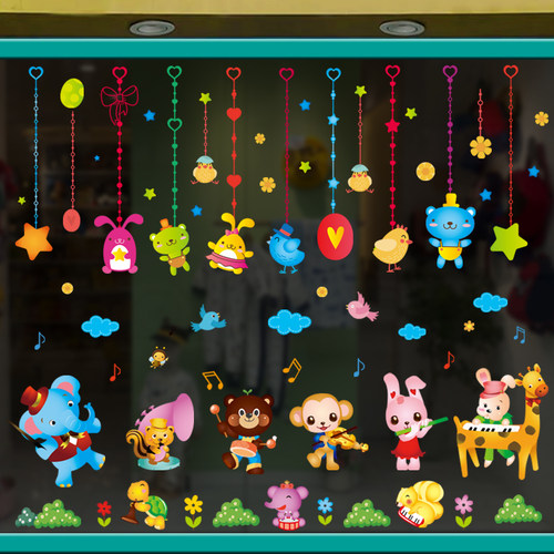 创意幼儿园贴画双面窗户卡通动物