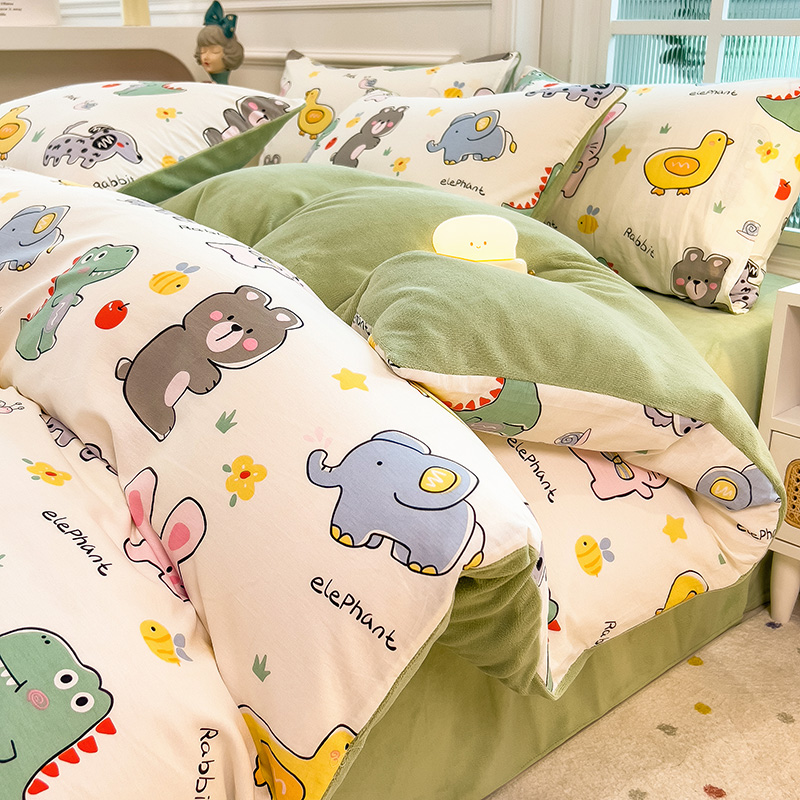 冬季ab面一面棉一面绒被套单件全棉纯棉牛奶绒珊瑚绒1米5单独被罩