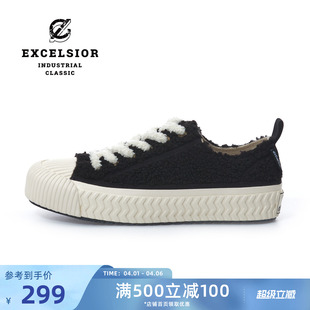 男厚底帆布鞋 excelsior饼干鞋 女 低帮黑色休闲鞋 加绒板鞋 官方 冬季
