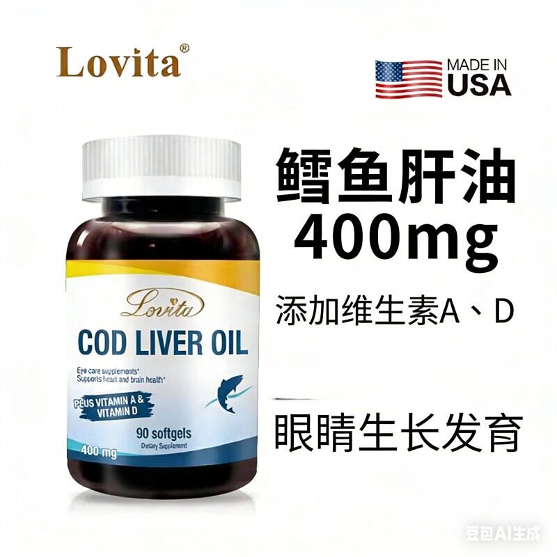 临期特价Lovita美国鳕鱼肝油400mg90粒DHA EPA Omega3效期27年7月