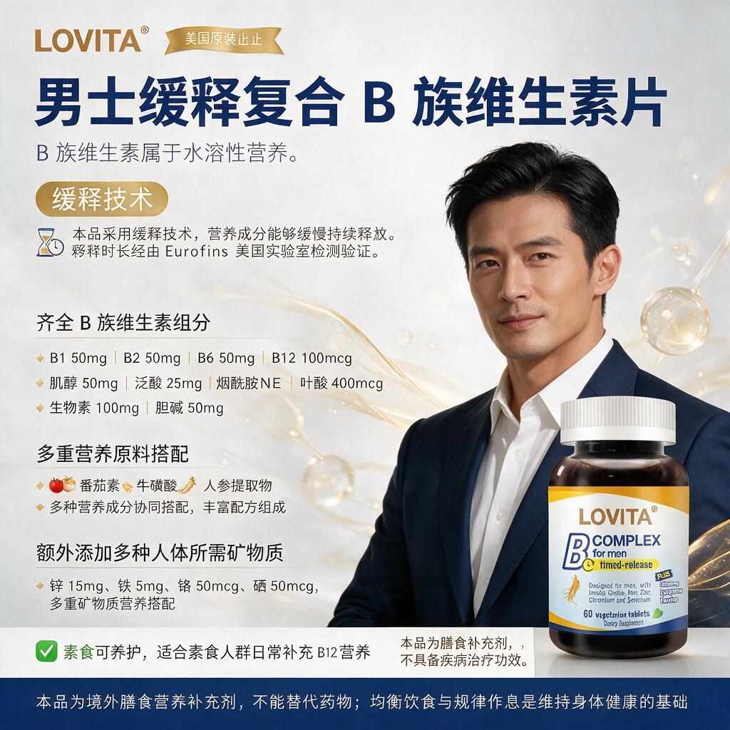 Lovita 美国男性长效缓释B族素食片30粒临期效期至2027年10月