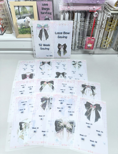 饼干原创A6珍珠蝴蝶结存钱袋52周存钱袋 涂鸦现金袋