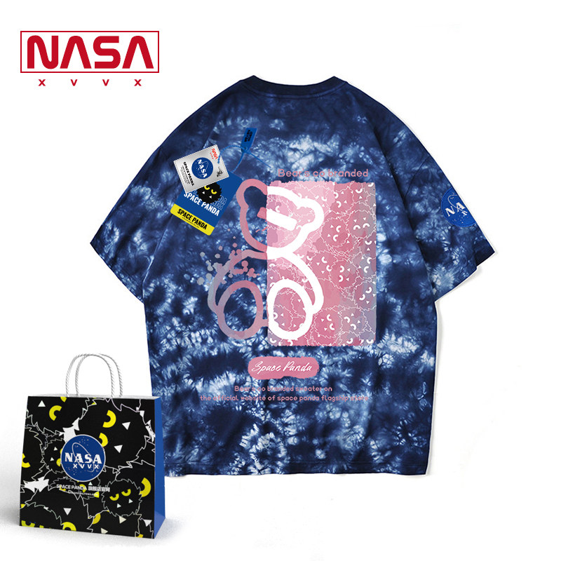 太空熊猫联名NASA旗舰店官网夏季扎染小熊短袖T恤男情侣宽松上衣