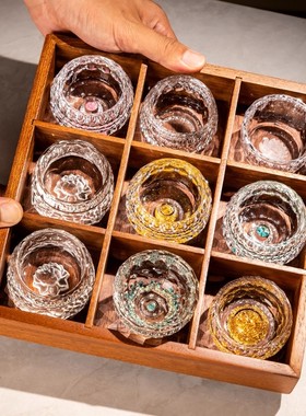 高档水晶玻璃茶杯防烫主人杯耐热品茗杯客杯九宫格套装50ML白酒杯