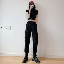 休闲束脚工装裤女夏薄款2020显瘦高腰宽松百搭黑色运动直筒哈伦潮