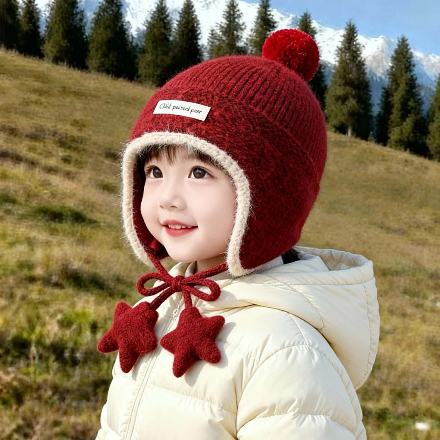 宝宝帽子针织护耳帽儿童冬季保暖可爱套头帽男女童洋气加厚毛线帽