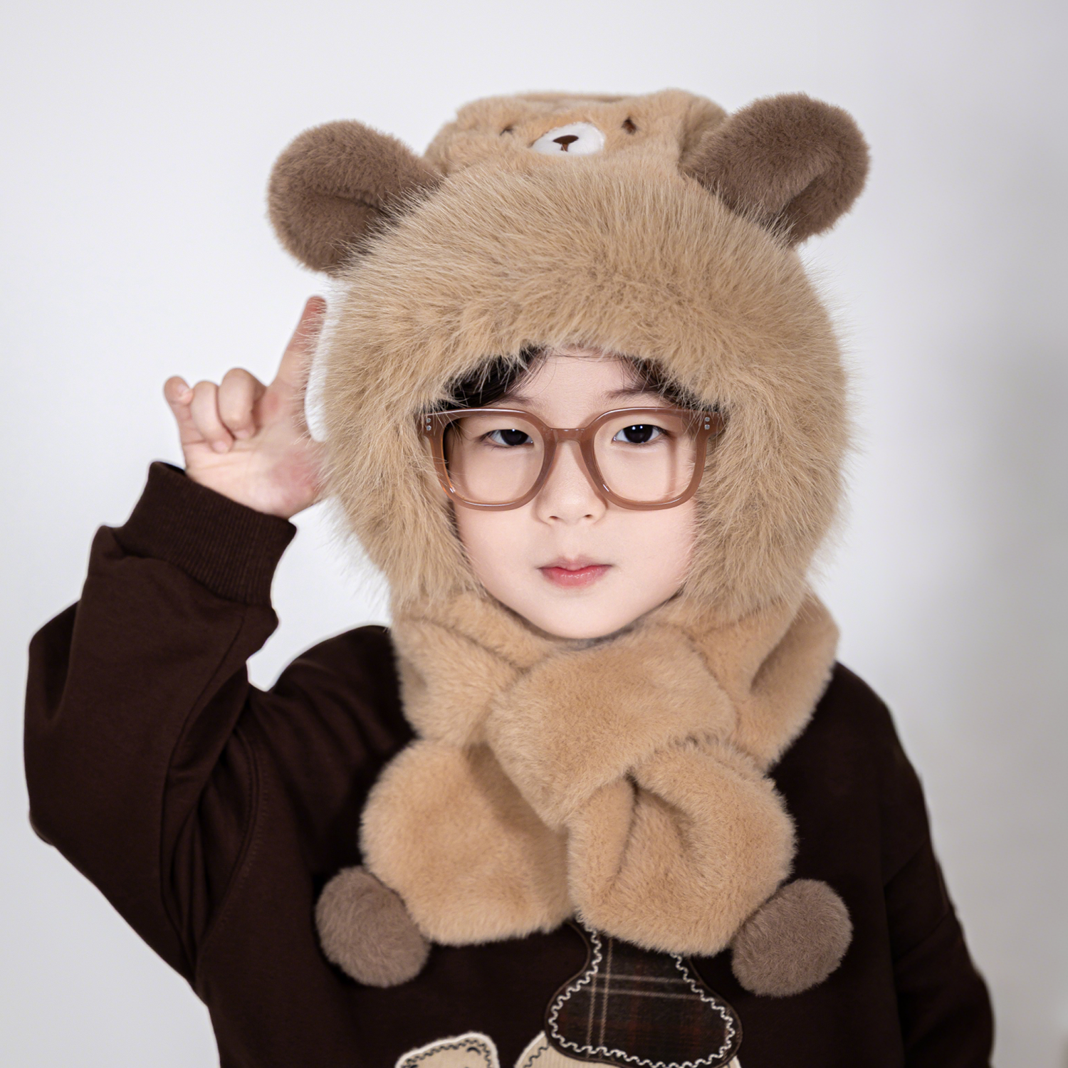 儿童帽子秋冬季男宝宝护耳冬款可爱小熊帽子围巾一体防风保暖冬天