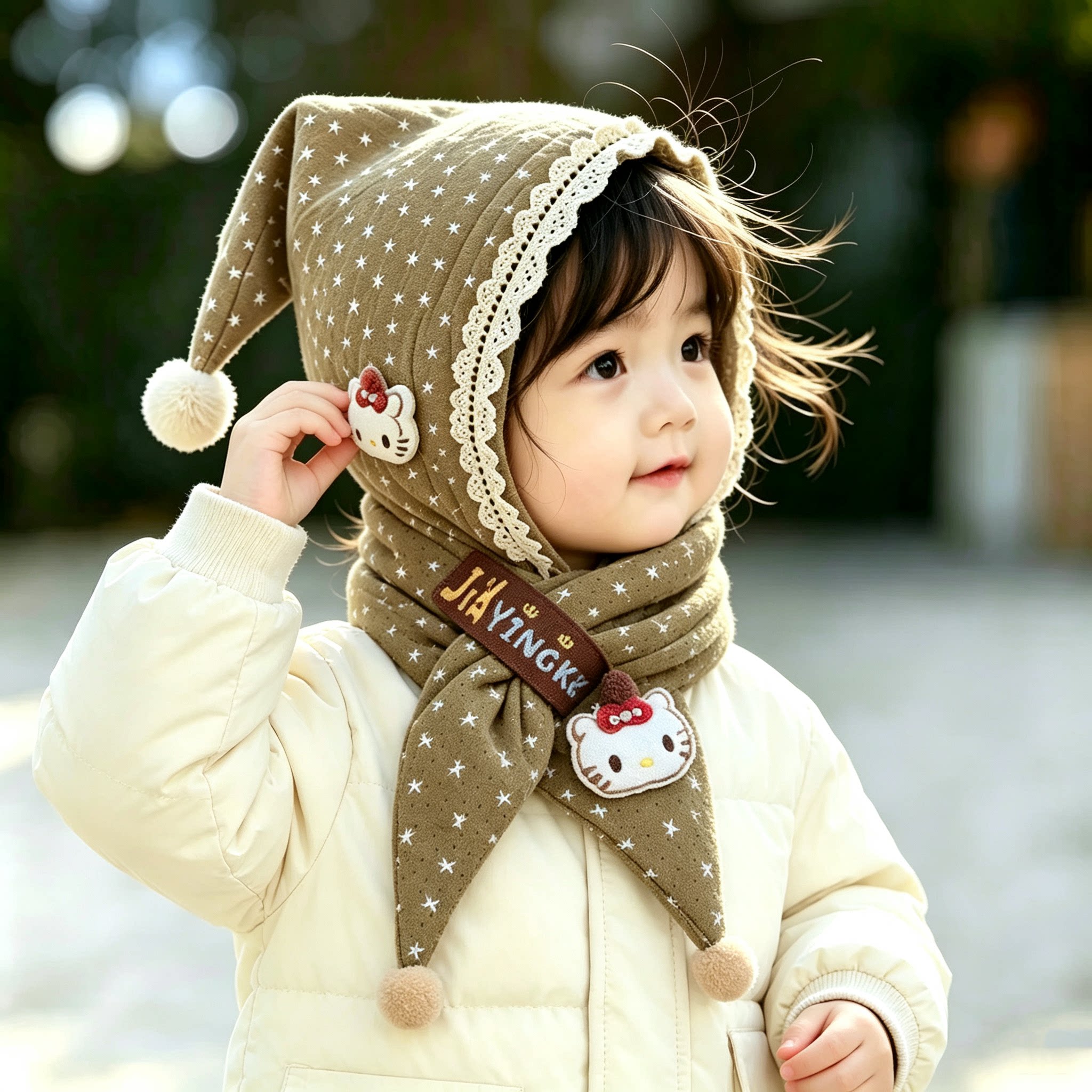 宝宝帽子围巾套装秋冬季保暖儿童护耳帽小女孩洋气韩版女童包头帽