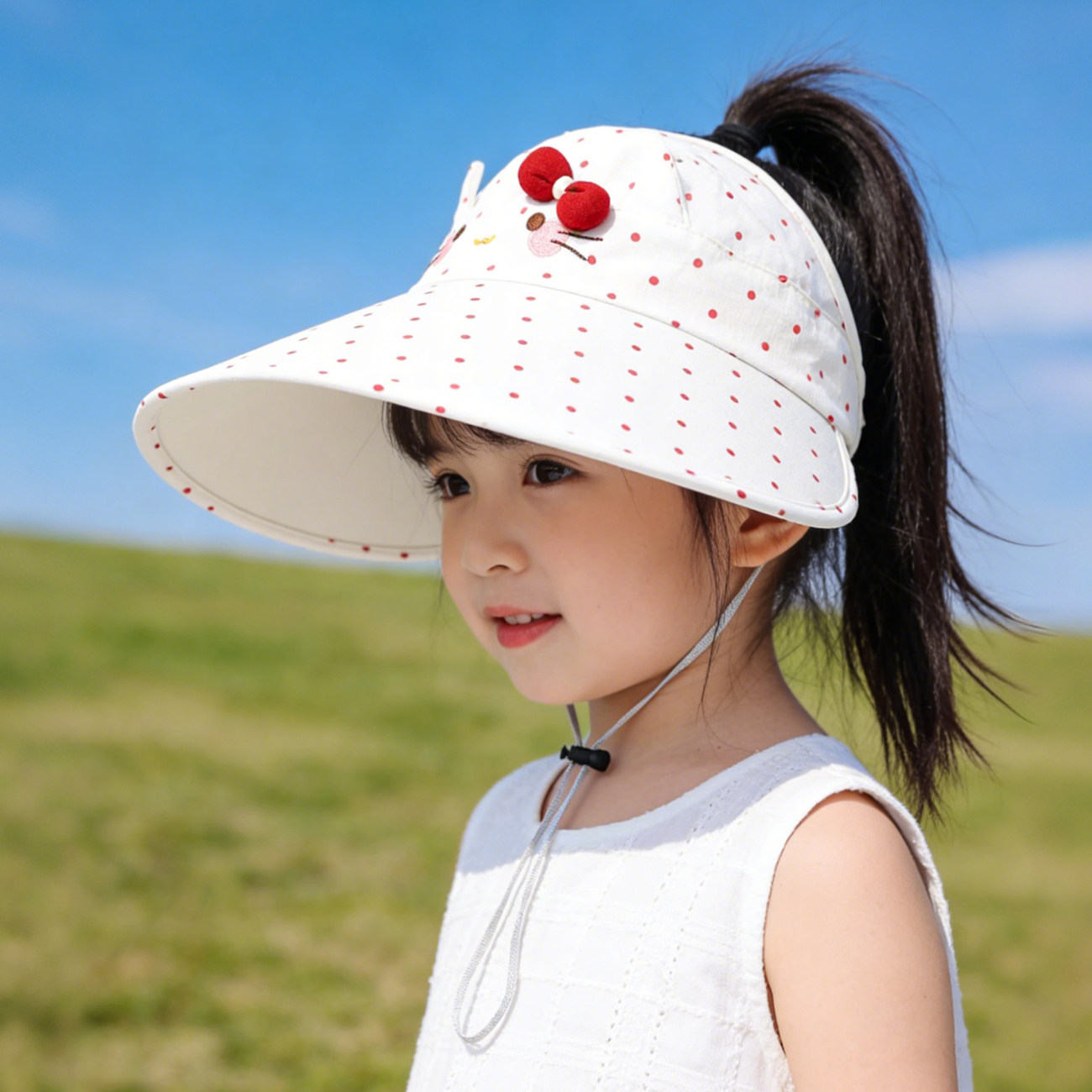 夏季女童可扎马尾空顶防晒遮阳帽