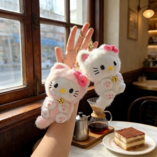 长尾巴hellokitty凯蒂猫包包公仔黑皮挂件哈喽kt猫毛绒挂饰hallo
