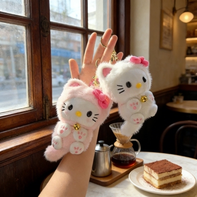 长尾巴hellokitty凯蒂猫包包公仔黑皮挂件哈喽kt猫毛绒挂饰hallo