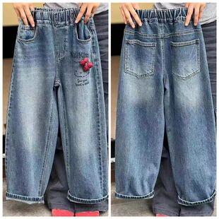 童装女童裤子春秋季新款中大童凯蒂猫牛仔萝卜裤儿童宽松休闲裤潮