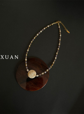 gaoxuan金箔画卷 金边玻璃米珠轻奢小众感油画风天然石项链女