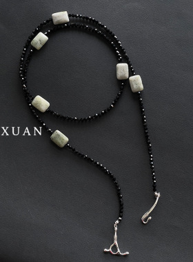 gaoxuan新中式复古绿色天然石项链轻奢小众森系清冷优雅感情侣