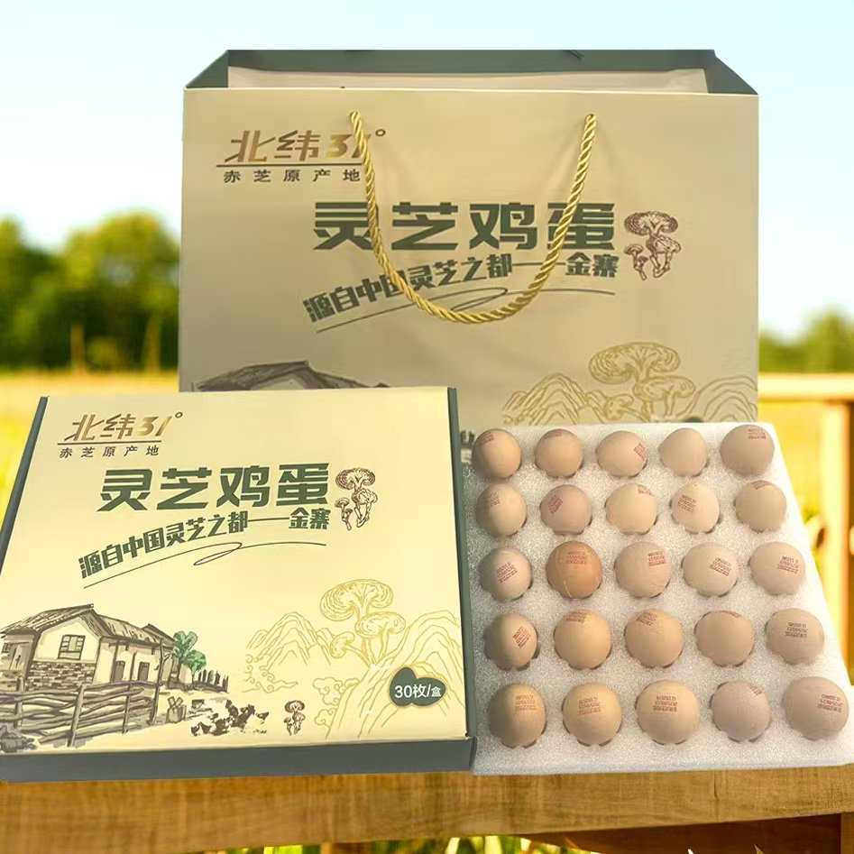 北纬31°大别山金寨灵芝鸡蛋30枚礼盒包装新鲜鸡蛋月子蛋笨鸡蛋