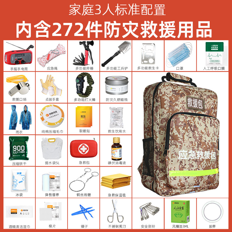 家庭地震应急救援包家用核战生存紧急避难人防战备物资全套储备包