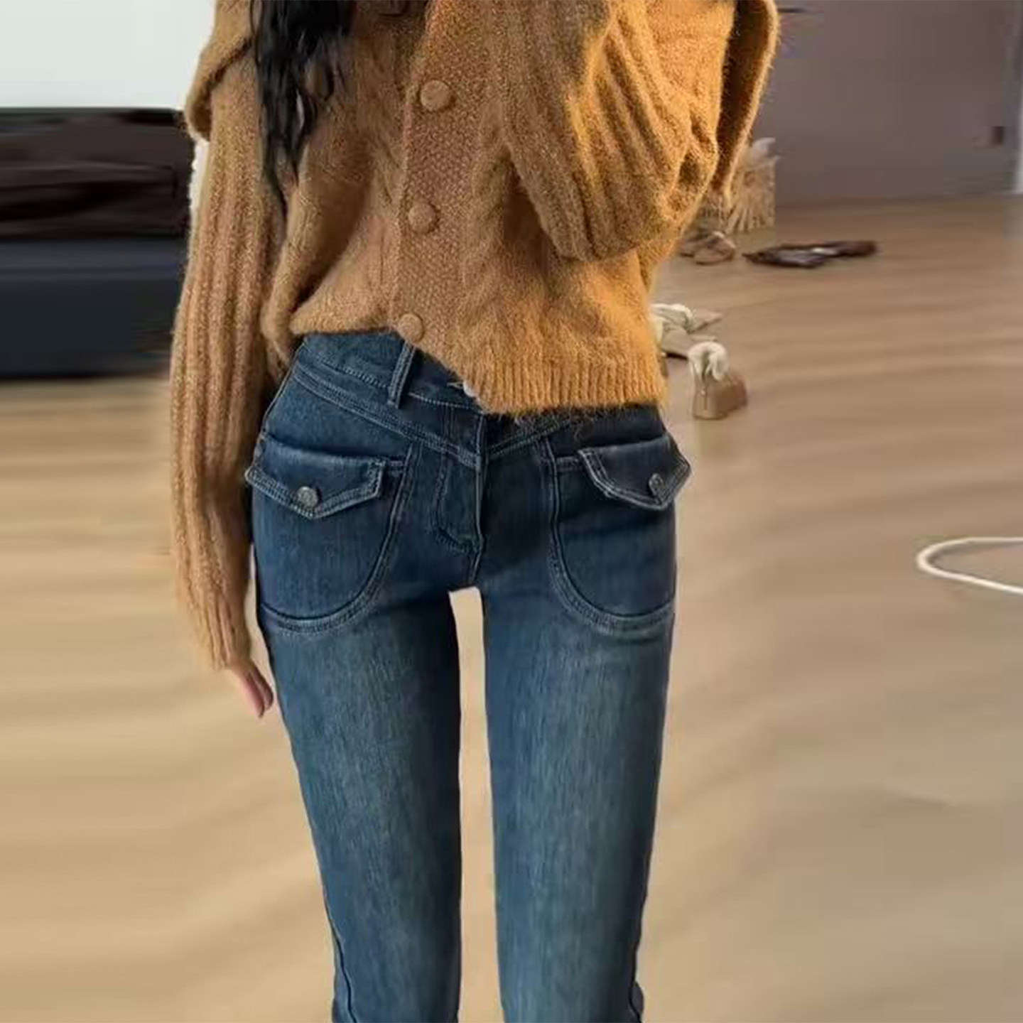 美式复古弹力提臀微喇加绒牛仔裤女秋冬新款修身显瘦口袋休闲裤子,女装/女士精品,大码裤装,淘宝优惠券,粉丝福利购,淘宝优惠卷