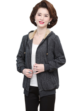 纯棉羊羔绒卫衣新款中老年女装