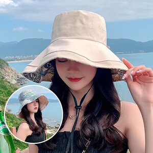 渔夫帽女士夏季大沿防晒遮脸遮阳帽可折叠中老年人户外旅游太阳帽